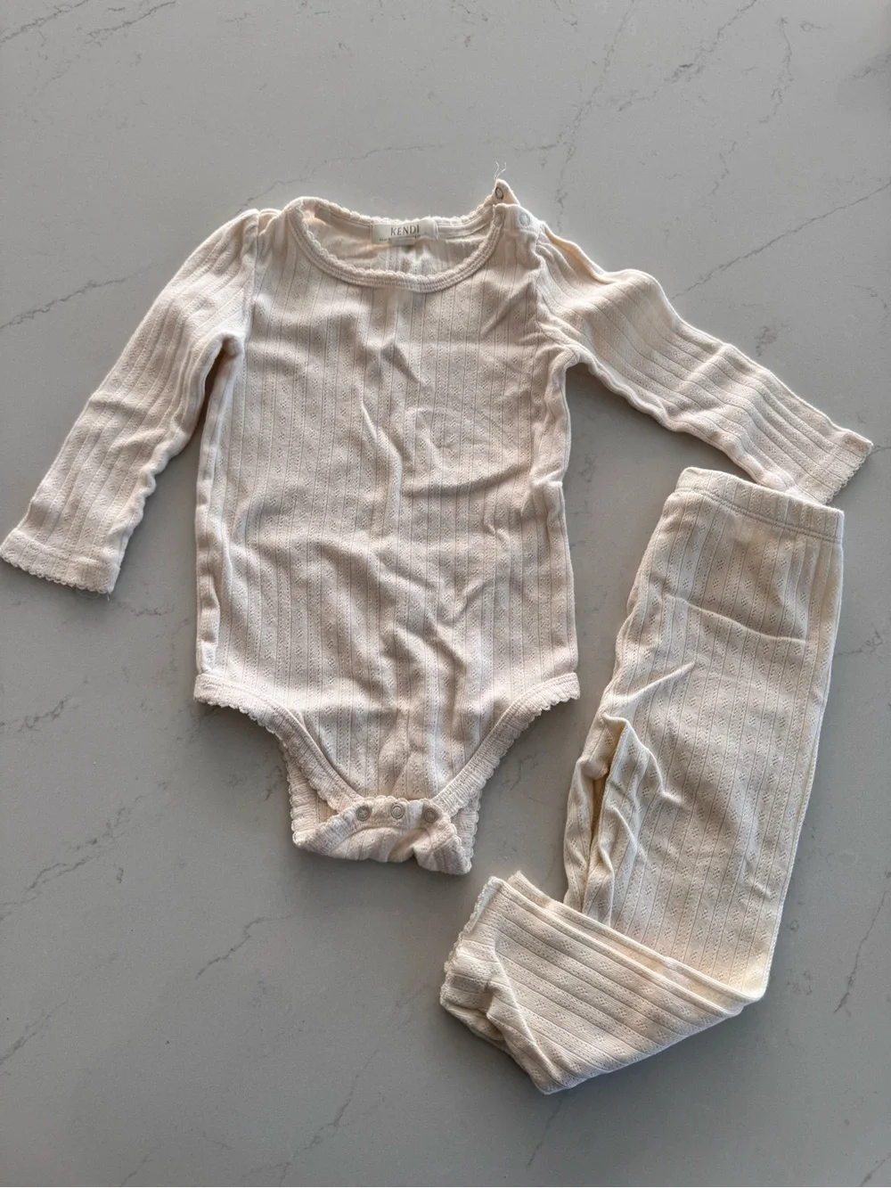 Colored Organics Cream Pointelle Long-Sleeve One-Piece with Pants
